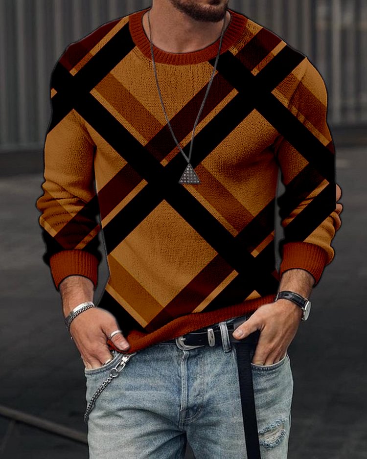 Fashion Color Contrast Stitching Round Neck Men's Top