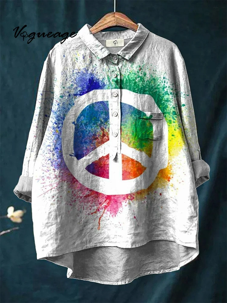 Simple And Stylish Spray Painting Graffiti Pattern Print Cotton And Linen Shirt