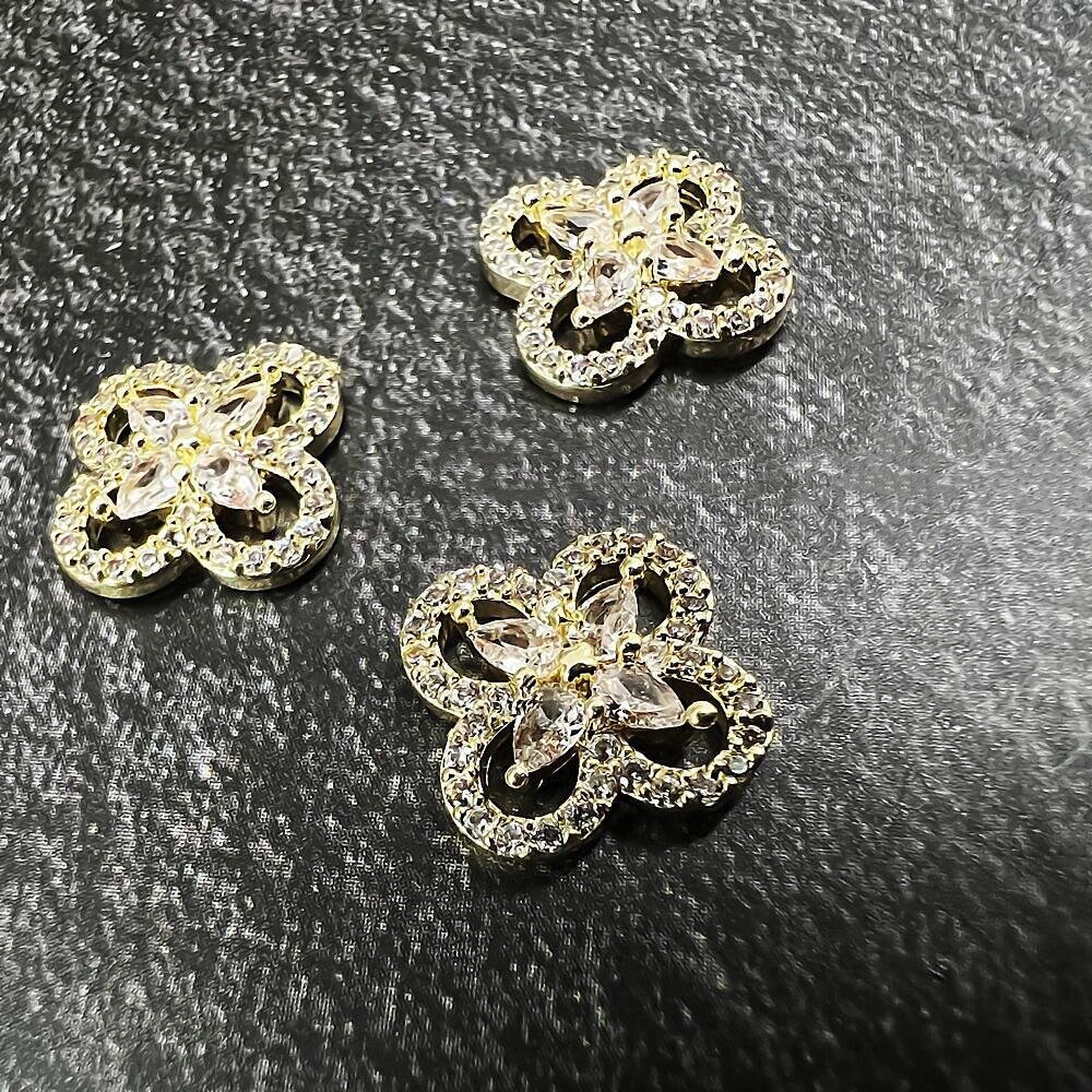 Agreedl Luxury Zircon four-leaf Clover Nail Charm 10.5mm Four Petal Flower Crystal Decoration Diamond Accessory For Nails Supply