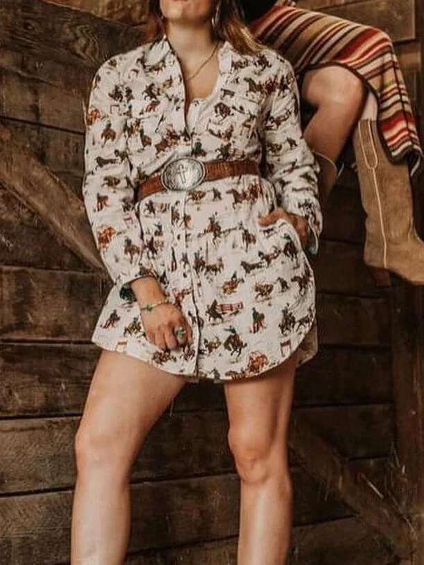 Printed Long Sleeve Sexy Dress