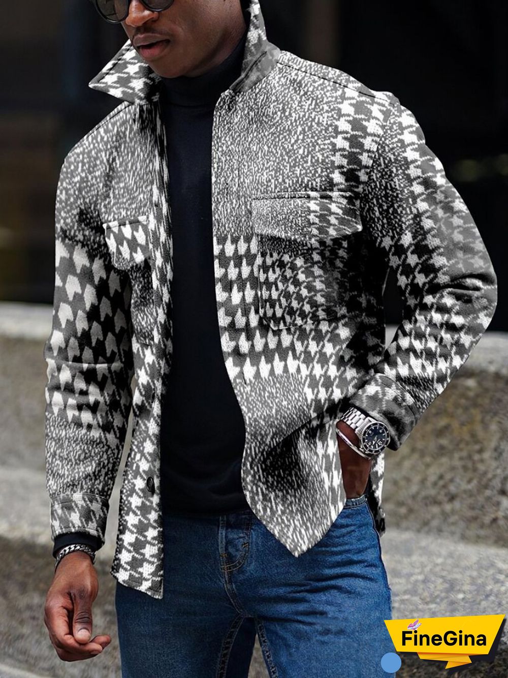 Apricot Men's Casual Geometric Pattern Jacket 004