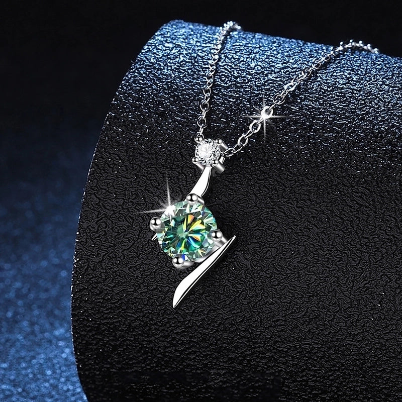 1.0ct Round 925 Sterling Silver Moissanite Plating Inlay Geometric Lab-Grown Diamond Necklace