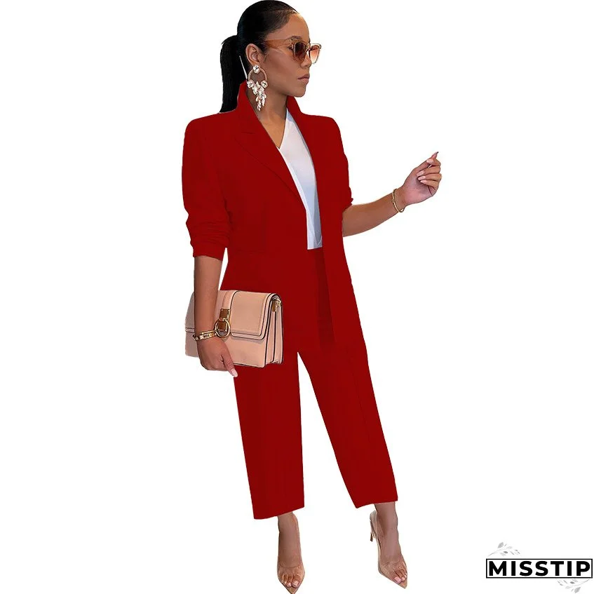 Fall Fashion Solid Color Women's Blazer Two Piece
