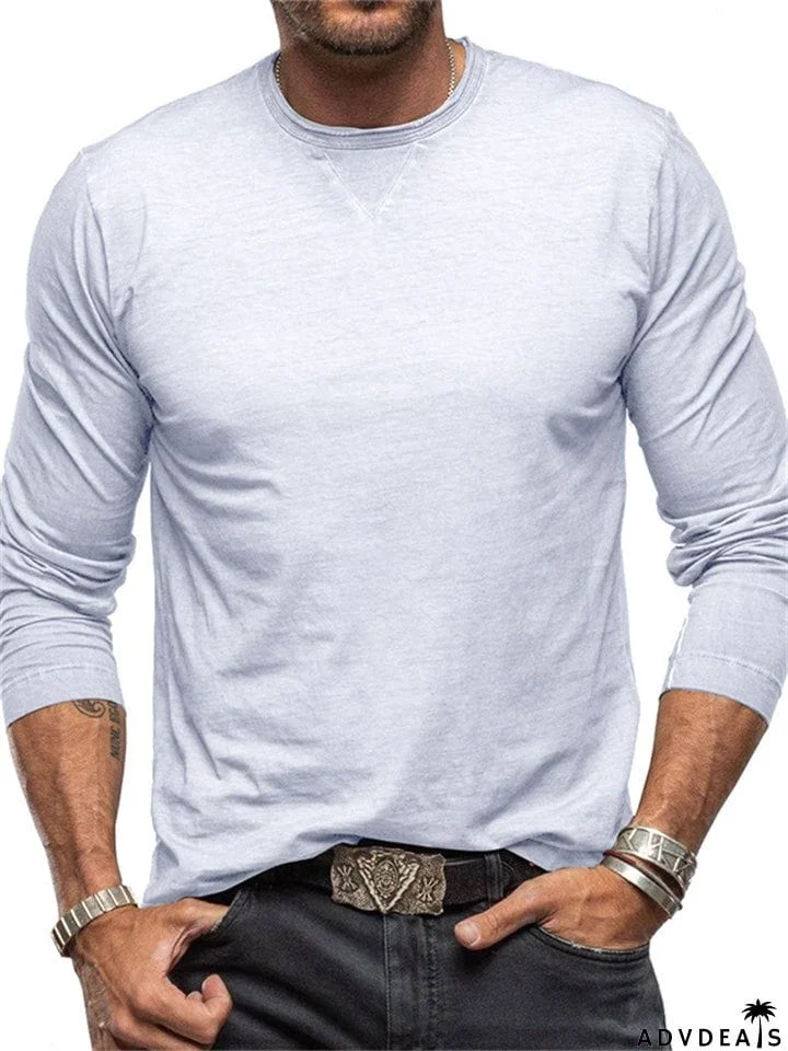 Men's Simple Crew Neck Slim Long Sleeve Bottoming Shirt