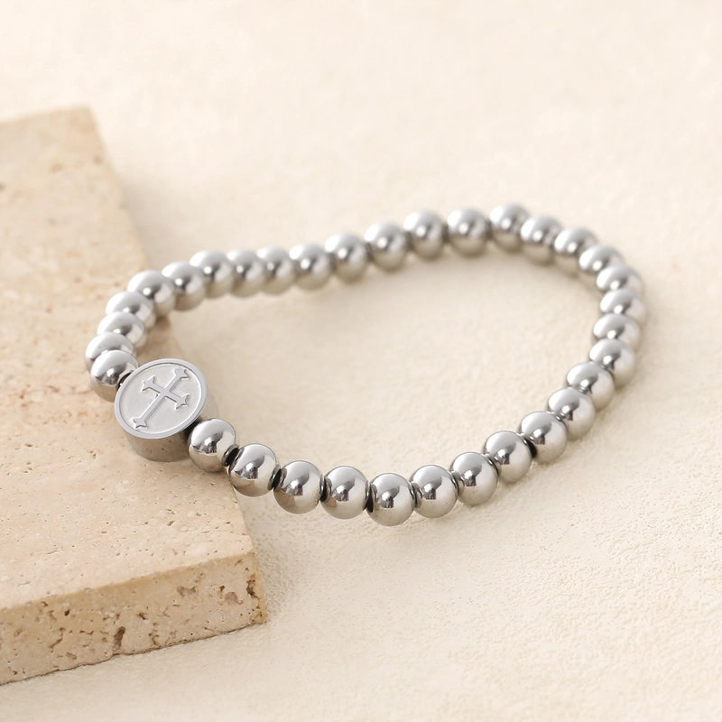 Minimalist Commute Cross 304 Stainless Steel Beaded Unisex Bracelets Men Beaded Bracelets
