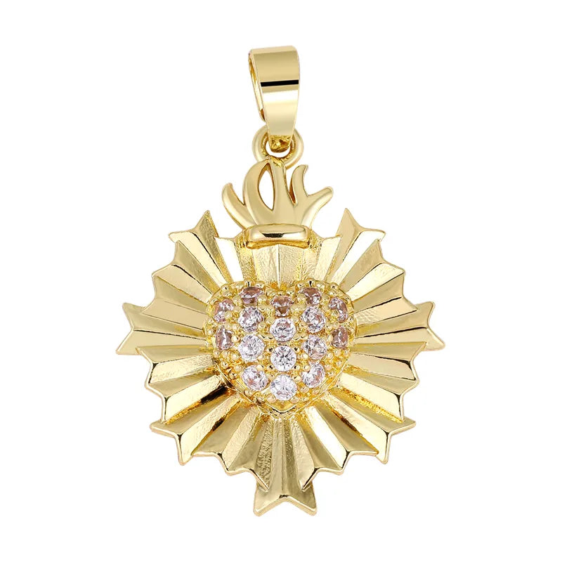 1 Piece 18.5*13.3MM Copper Zircon Geometric Heart Shape Flower Polished Pendant Jewelry Accessories