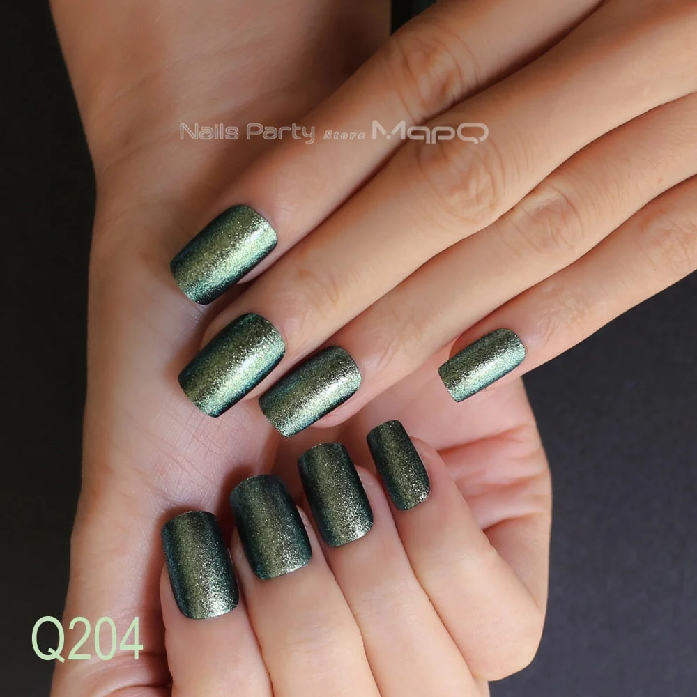 false nails Golden flash Christmas green red square long fake nails 24pcs Deep navy blue Artistic nails Purple gray Gorgeous-Nail Inspo
