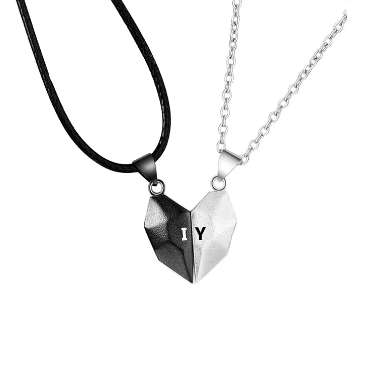 Personalisierte 2 Buchstaben Herz Halskette für Paar Magnetische Halskette passende Halsketten