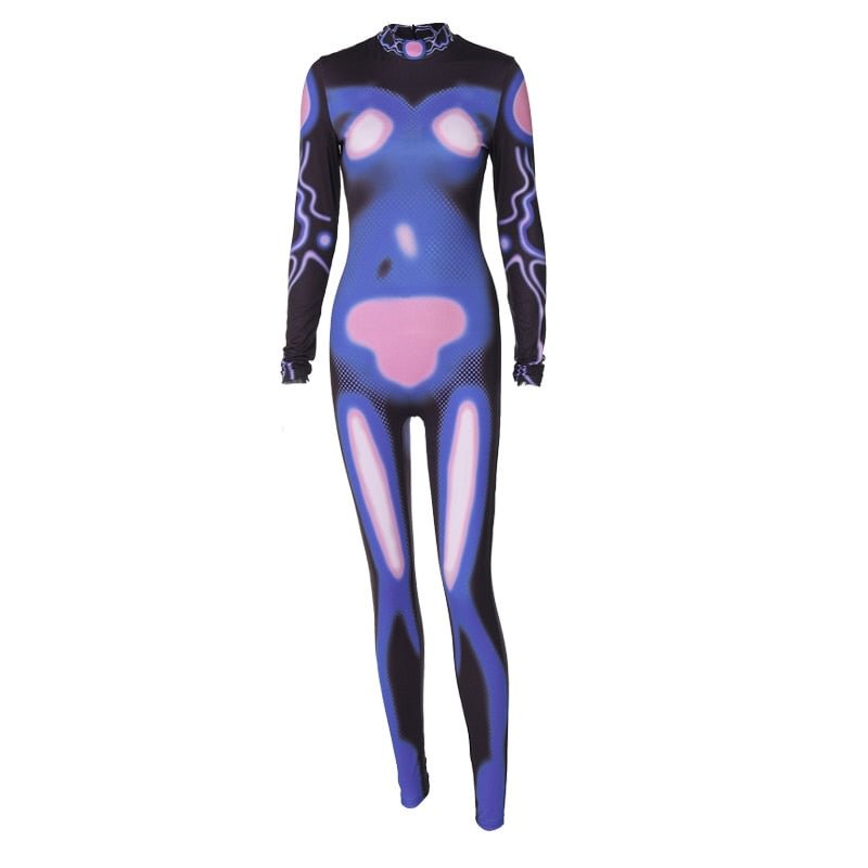 Hawthaw Women Autumn Long Sleeve Printed Bodycon One Piece Jumpsuit Overall 2021 Fall Wholesale Clothes Streetwear Dropshipping