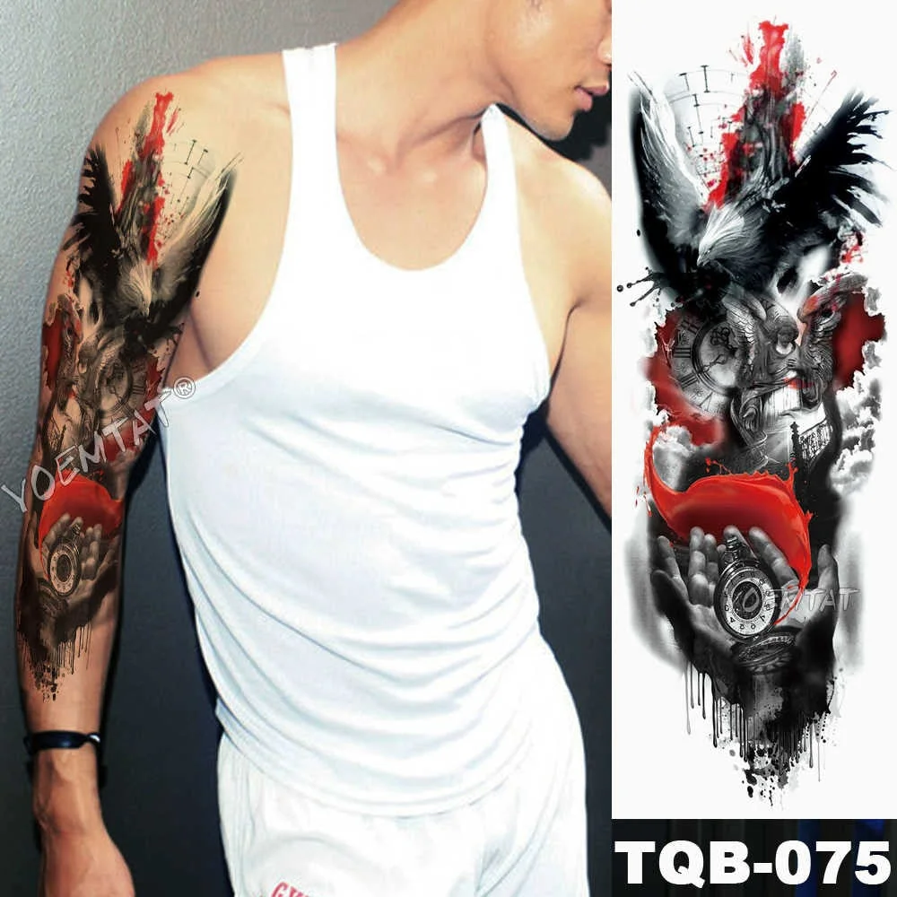 Large Arm Sleeve Tattoo Lion Crown King Rose Waterproof Temporary Tatoo Sticker Wild Wolf Tiger Men Full Skull Totem Tatto