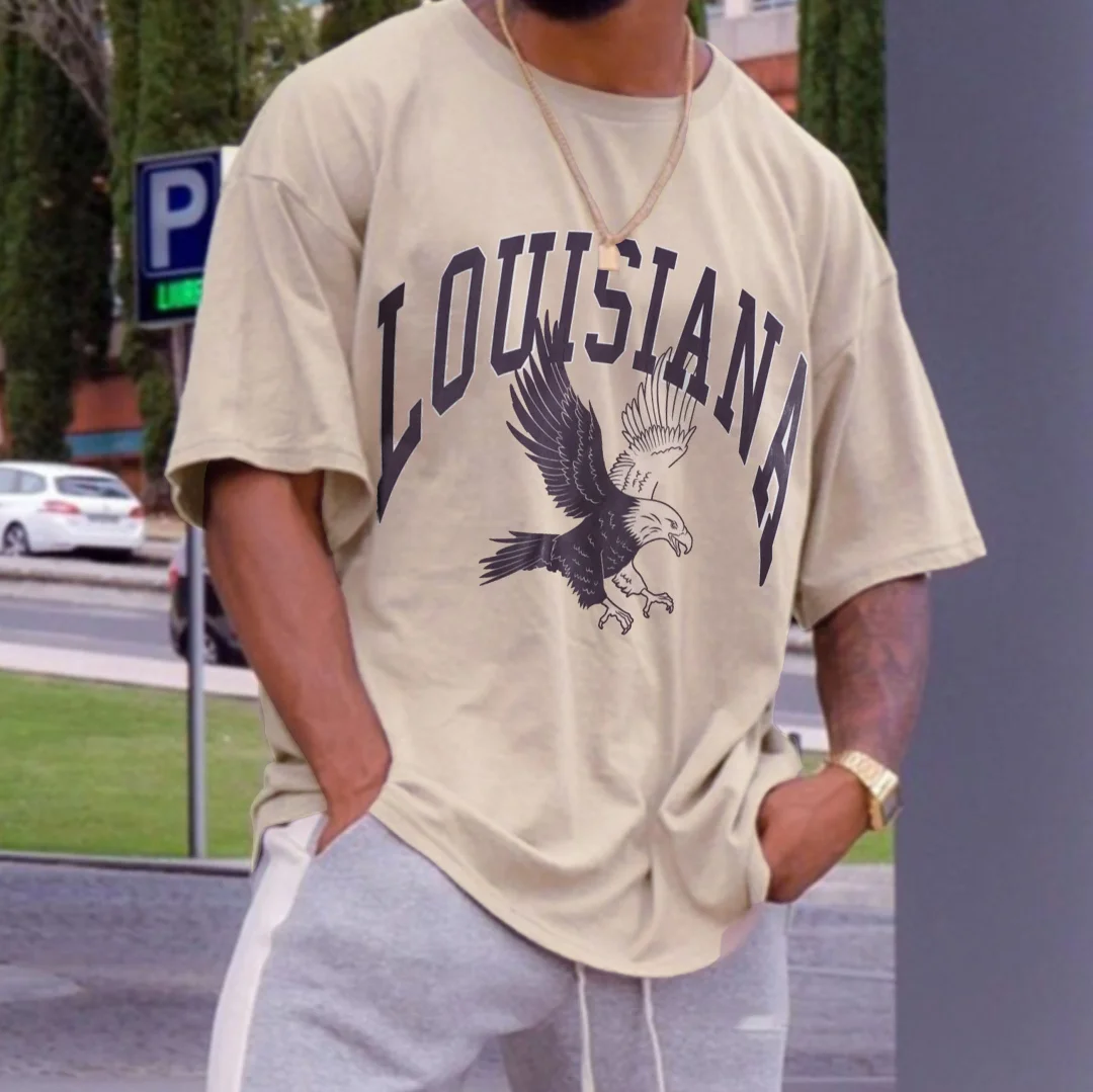 Vintage Oversized Louisiana Eagle Men's T-shirt-barclient