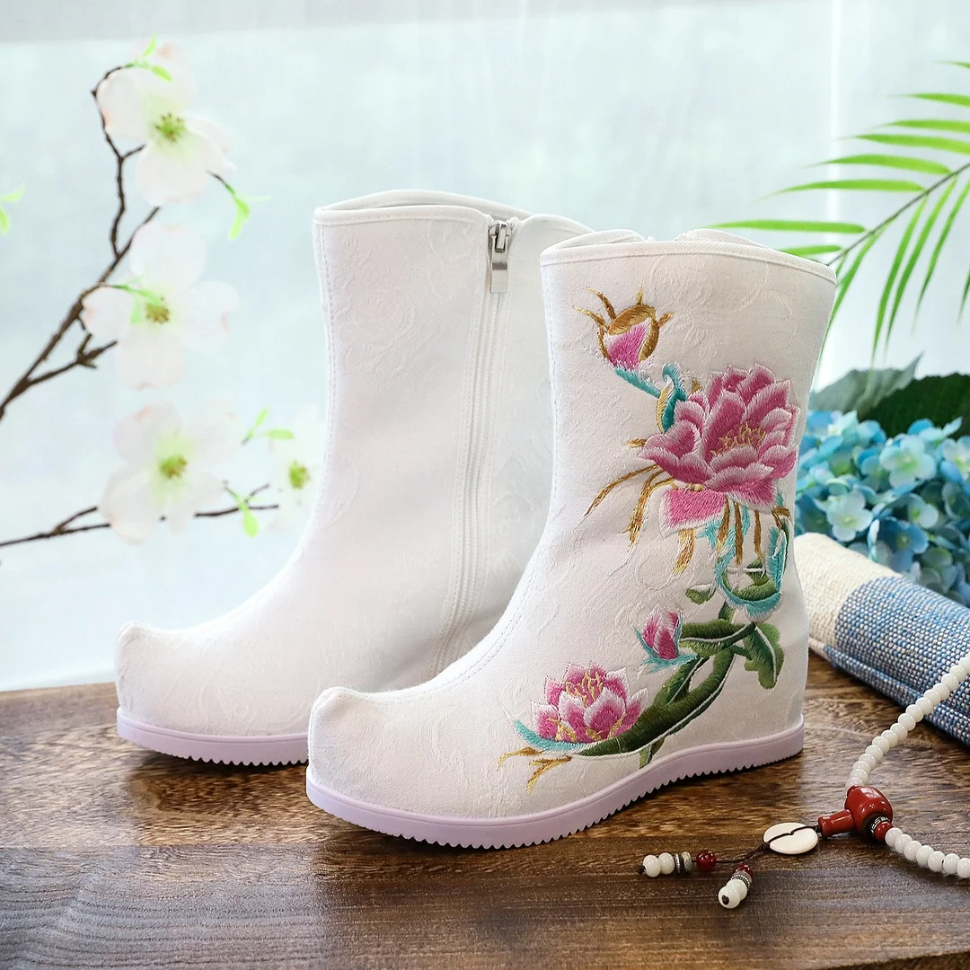 Breakj Breakj Boots Six Centimeters High Heel Ankle Boots Spring And Autumn Cloth Boots Women's Ankle Boots Embroidered Shoes Cloth Shoes Hanfu Shoes