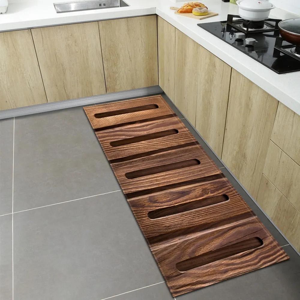 Wood Grain Kitchen Rugs Home Entrance Doormat Bedroom Living Room Decoration Carpet Hallway Balcony Bathroom Anti-Slip Floor Mat