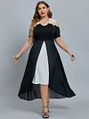 Women's Plus Size Curve Party Dress Color Block V Neck Mesh Half Sleeve Fall Spring Elegant Midi Dress Party Date Dress / Black Dress