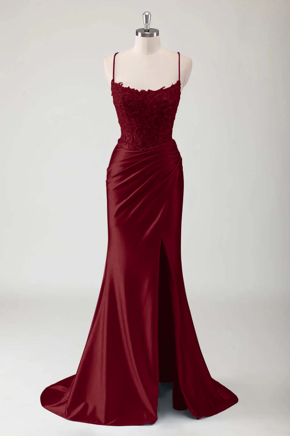 Hidais Spaghetti Strap Sleeveless Long High Split Prom Dress With Appliques