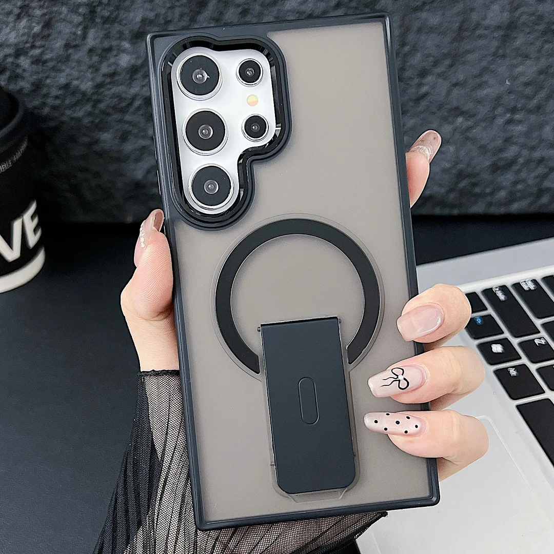 New Arrival Matte Anti-fingerprint Hidden Holder Shockproof Magnetic Mobile Phone Case for Samsung Galaxy S24 Plus S25 S23 Ultra