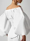 Solid Color Off-The-Shoulder Puff Sleeves Buttoned Shirt Top