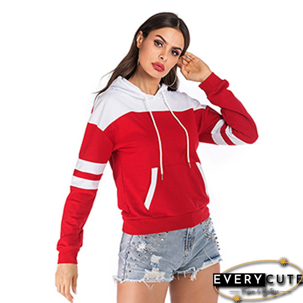 Red White Colorblock Kangaroo Pocket Hoodie