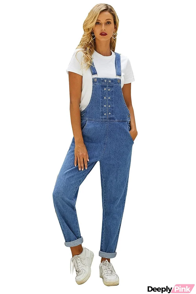 Grommet Detail Light Blue Denim Overall