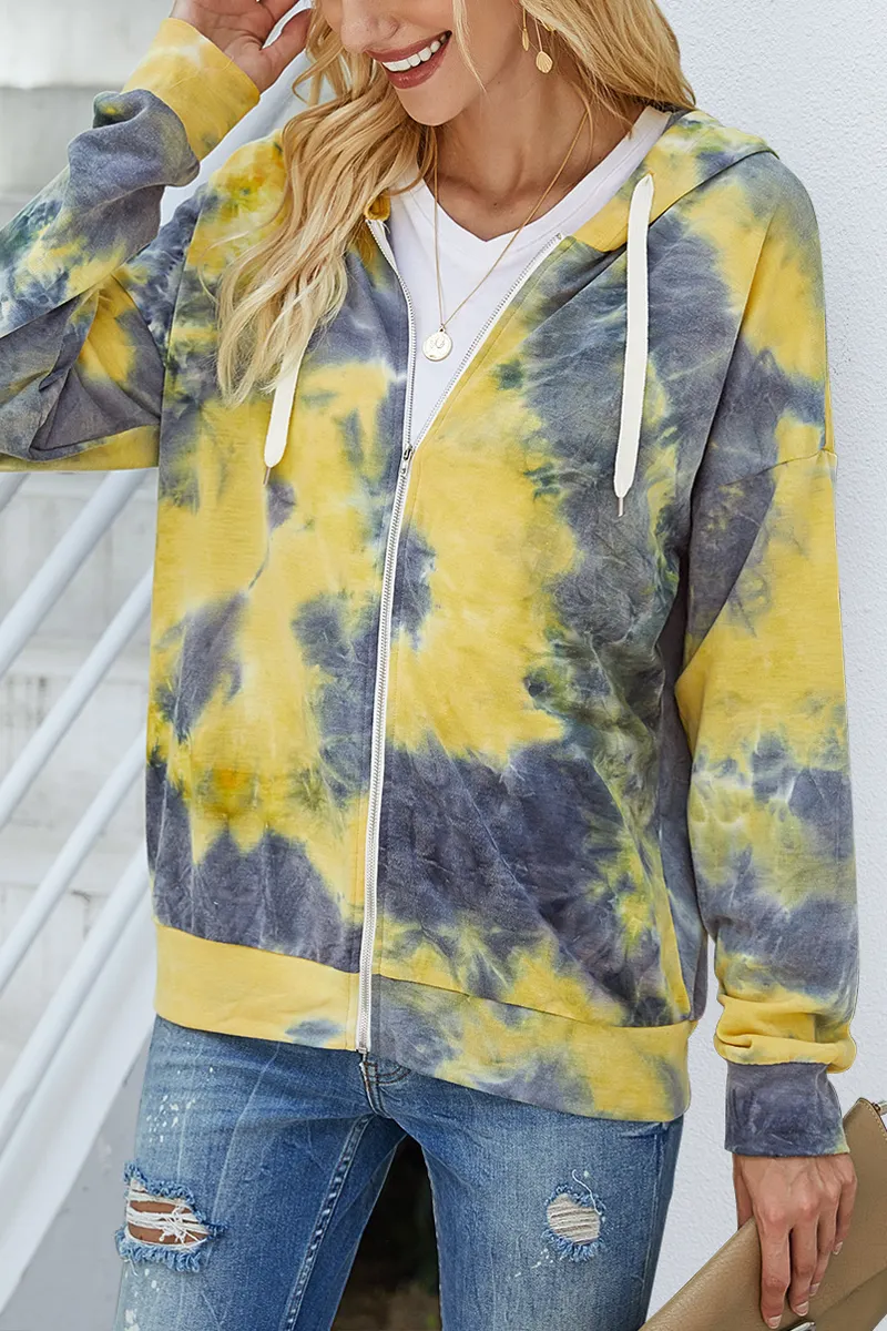 Tie Dye Zipper Long Sleeve Hoodie Coat