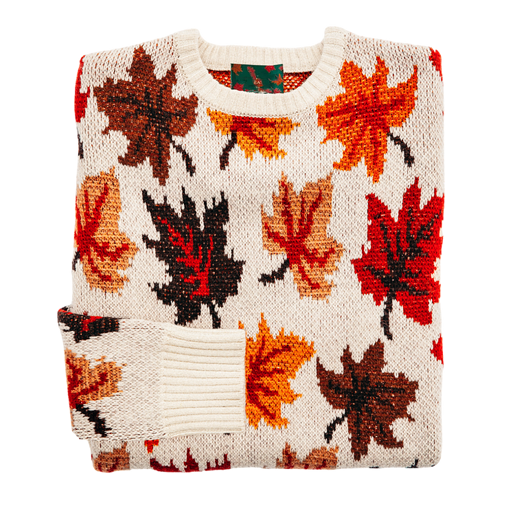 Maple Leaf Print Knitted Pullover Sweater