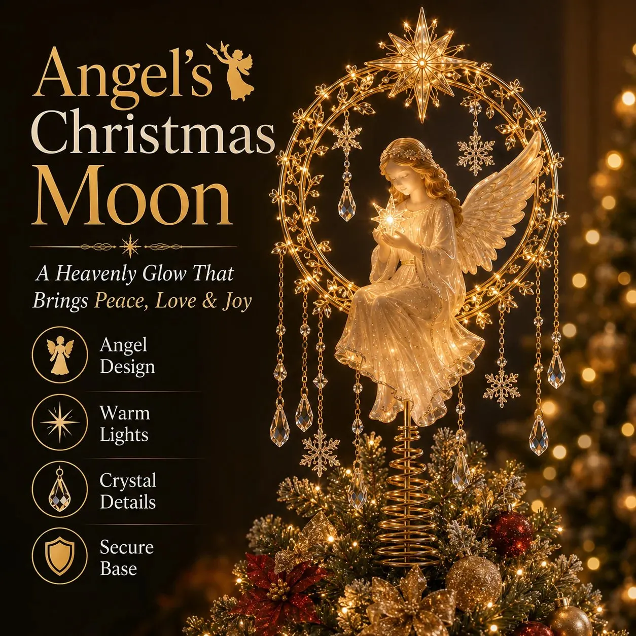 Angel Christmas Moon Tree Topper