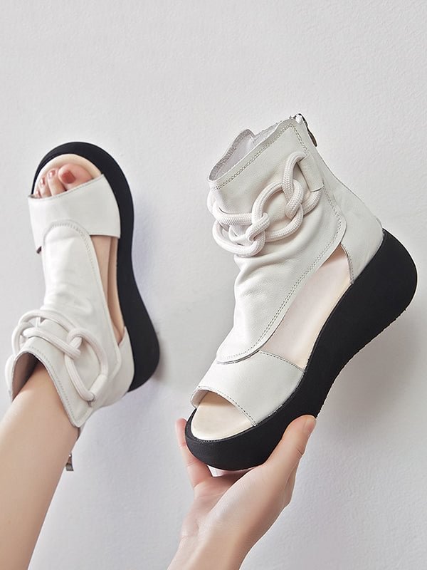 Original Casual Solid Color Hollow Out Fish Mouth Platform Shoes