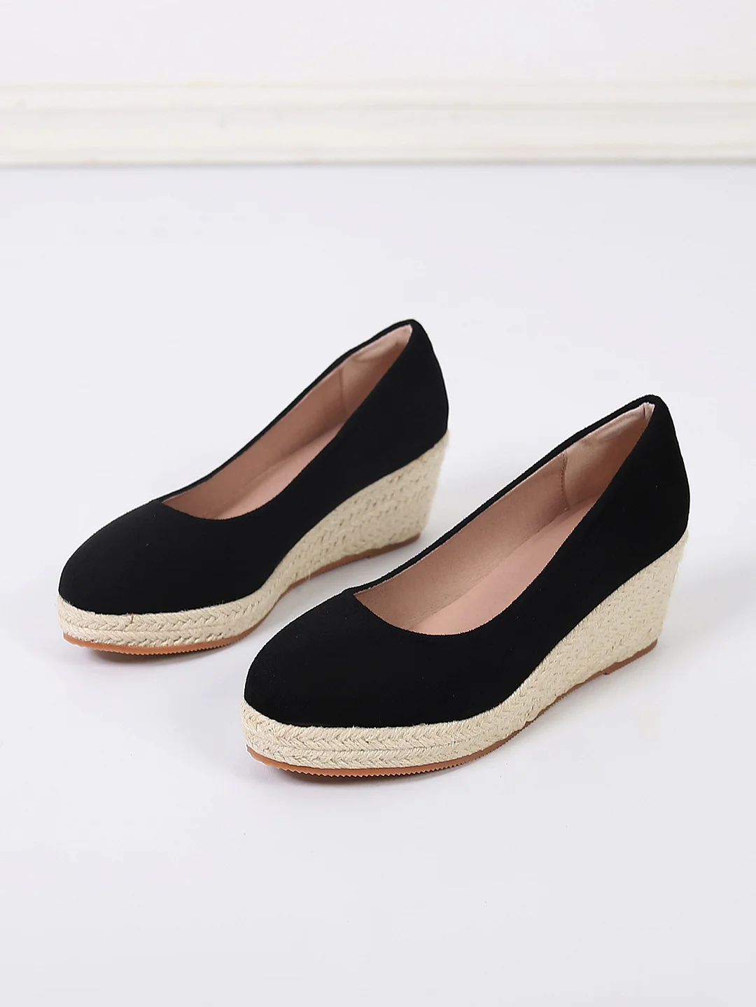 Wongn Wongn And Autumn Slope With Thick Bottom High Heel Round Head Shallow Single Shoes Women Grass Hemp Rope Bottom