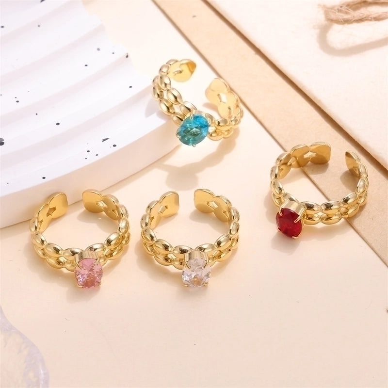 Lady Shiny 304 Stainless Steel Zircon 18K Gold Plated Plating Inlay Open Rings