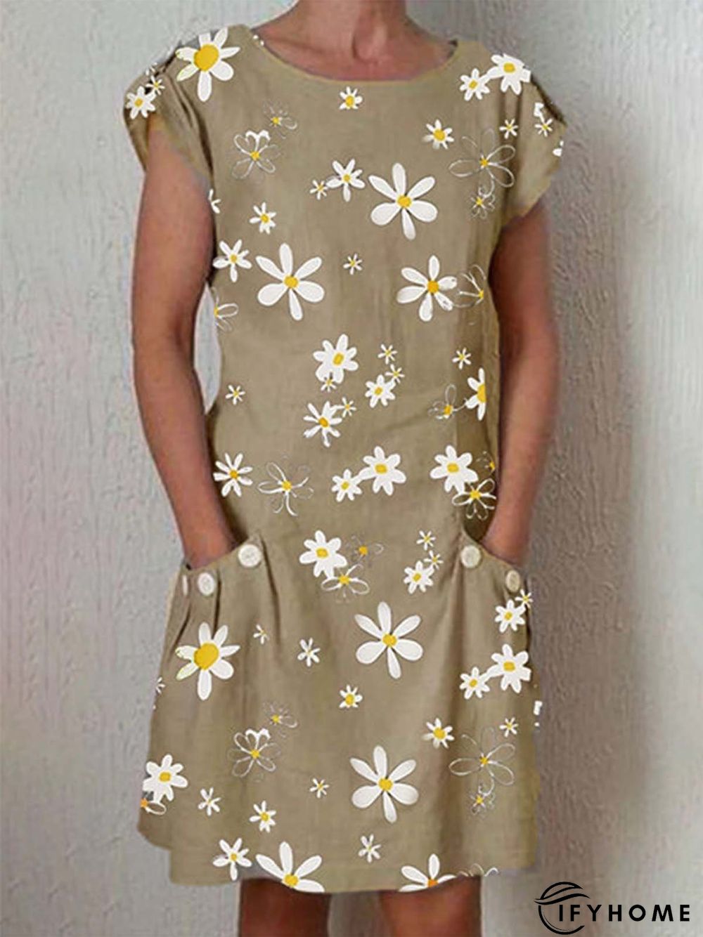 Round Neck Casual Short Sleeve Weaving Dress | IFYHOME