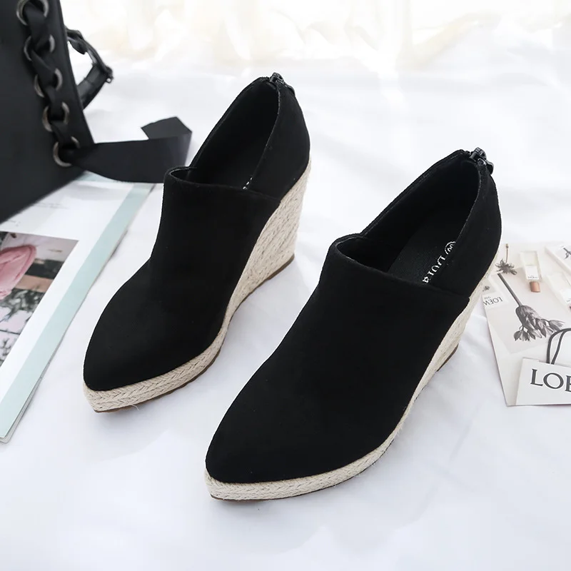 Wongn Wongn Women 202 Autumn Winter New Deep Mouth Fashion Pointed Thick Grass Woven High Heels Ankle Boots