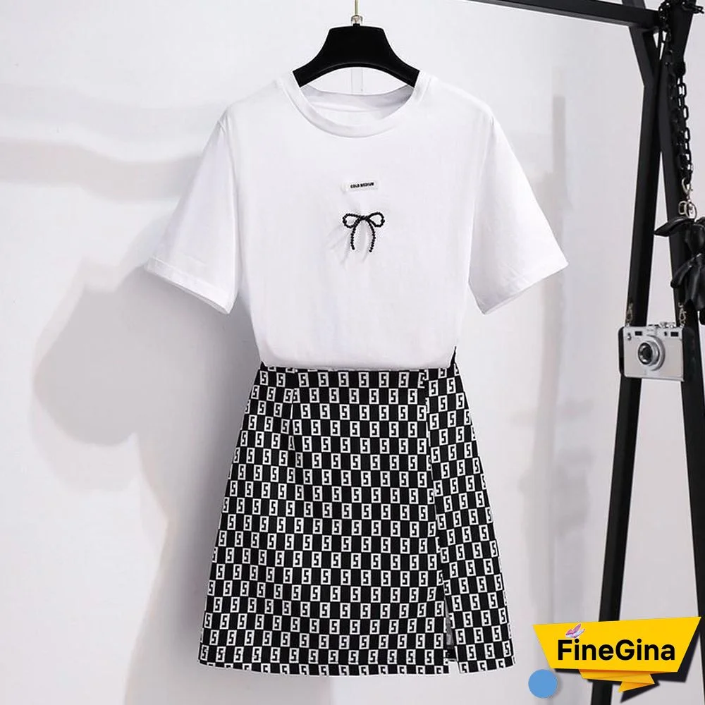 Casual Tee+Wild Print Skirt P10640