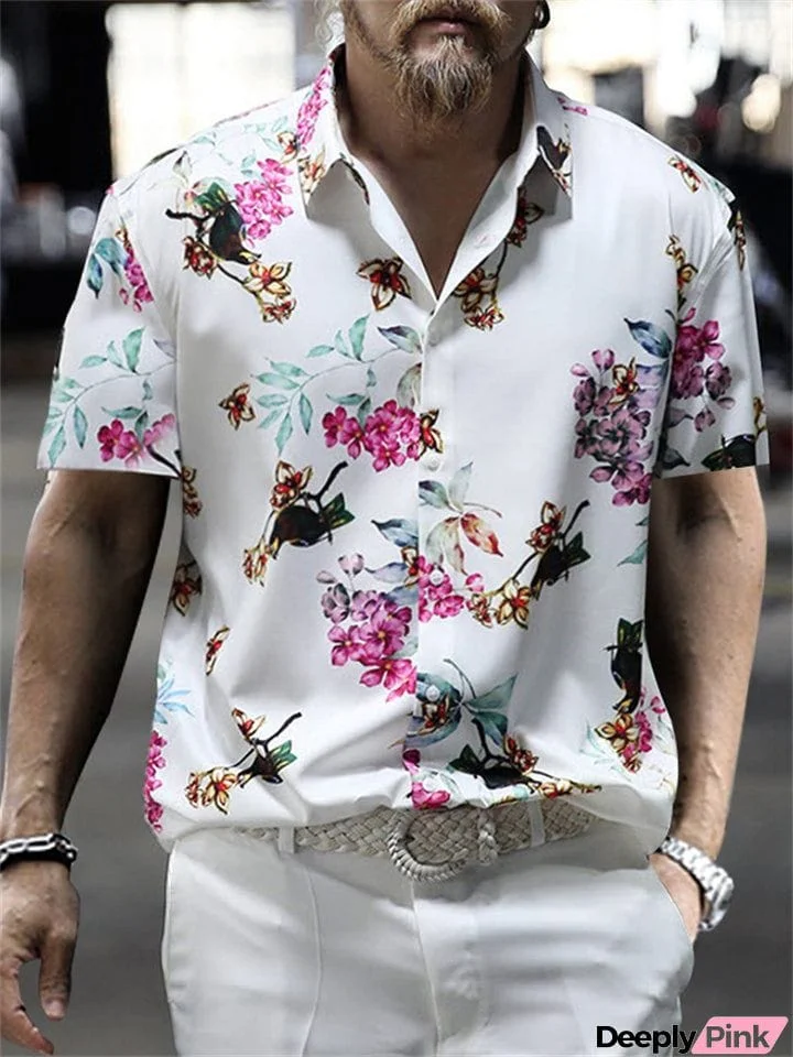 Men's Stylish Flower Printed Short Sleeve T-shirts