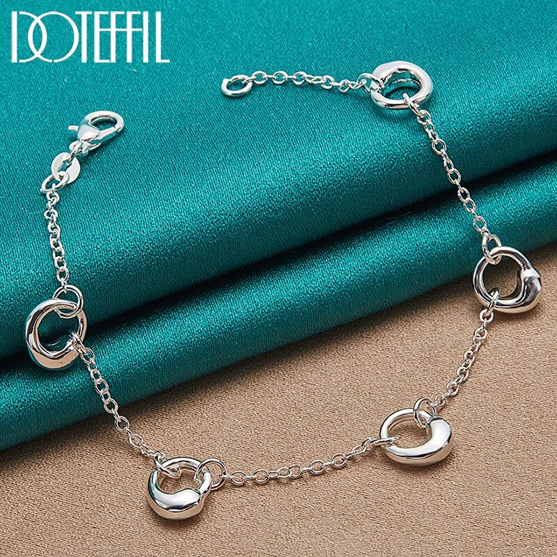 925 Sterling Silver Five Water Drop/Raindrop Chain Bracelet For Women Jewelry