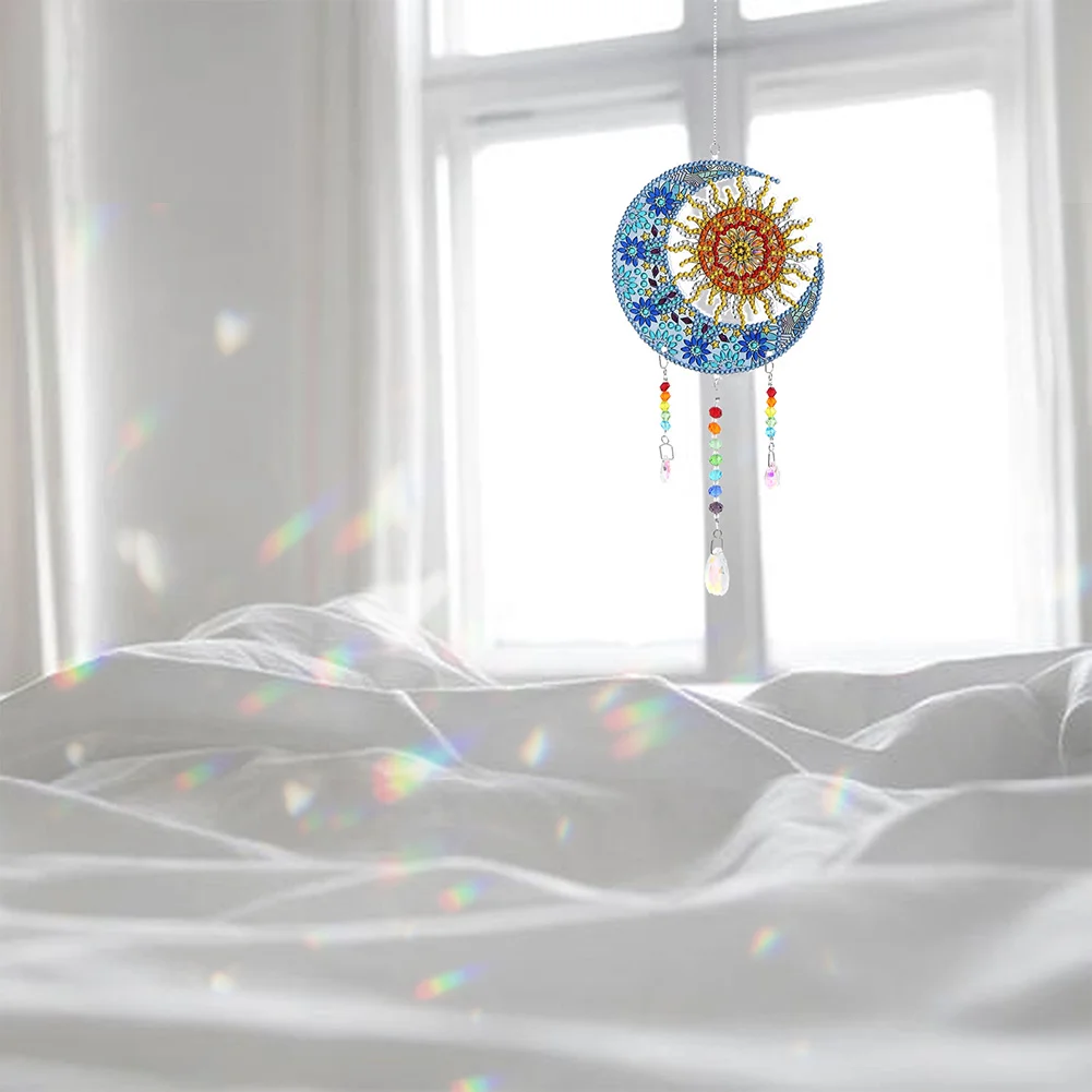 DIY Diamond Painting Light Catcher Hanging Crystal Wind Chime (Sun Moon)
