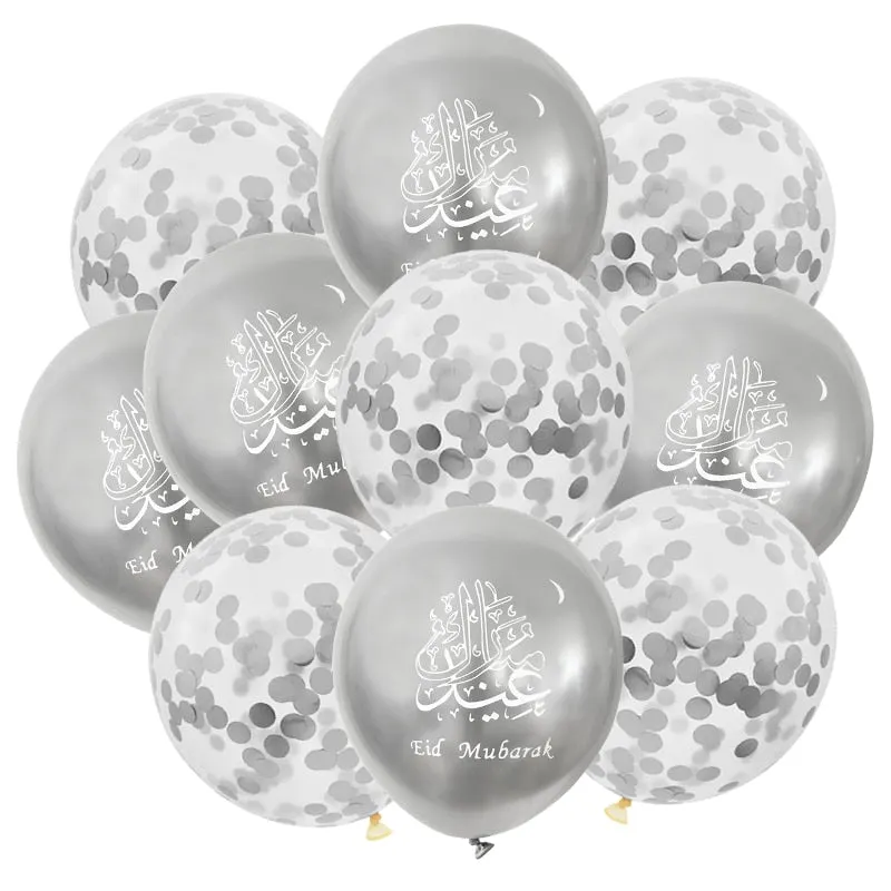 10pcs Eid Mubarak Confetti Latex Balloons Ramadan Kareem Eid Party Decor Muslim Islamic Festival Party Helium Metallic Globos
