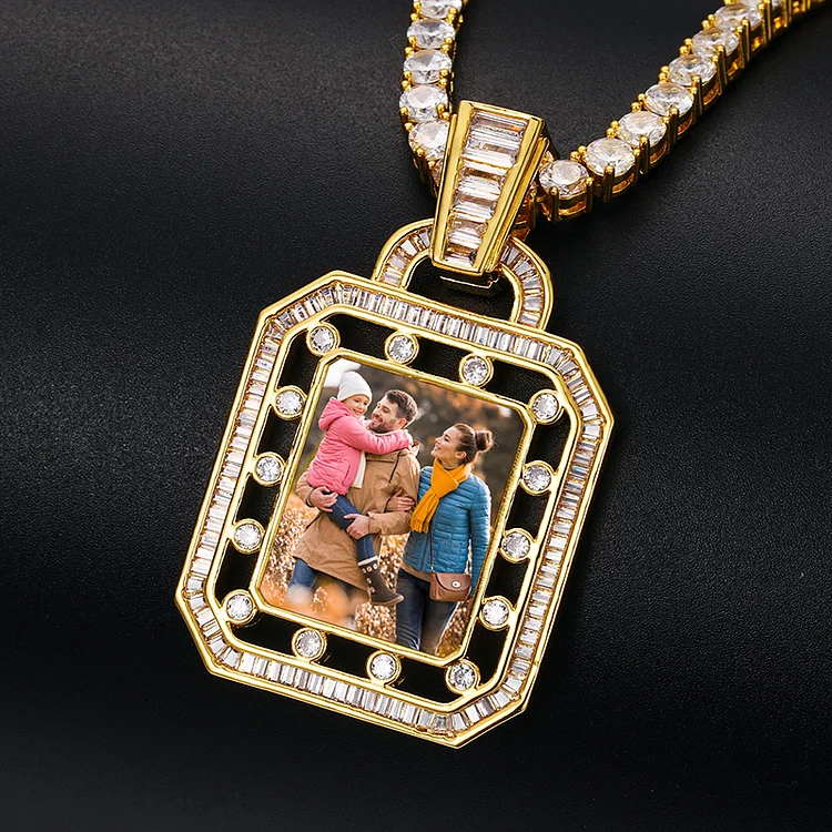 Custom Photo Iced Out Zircon Square Pendant Necklace Hip Hop Jewelry-VESSFUL