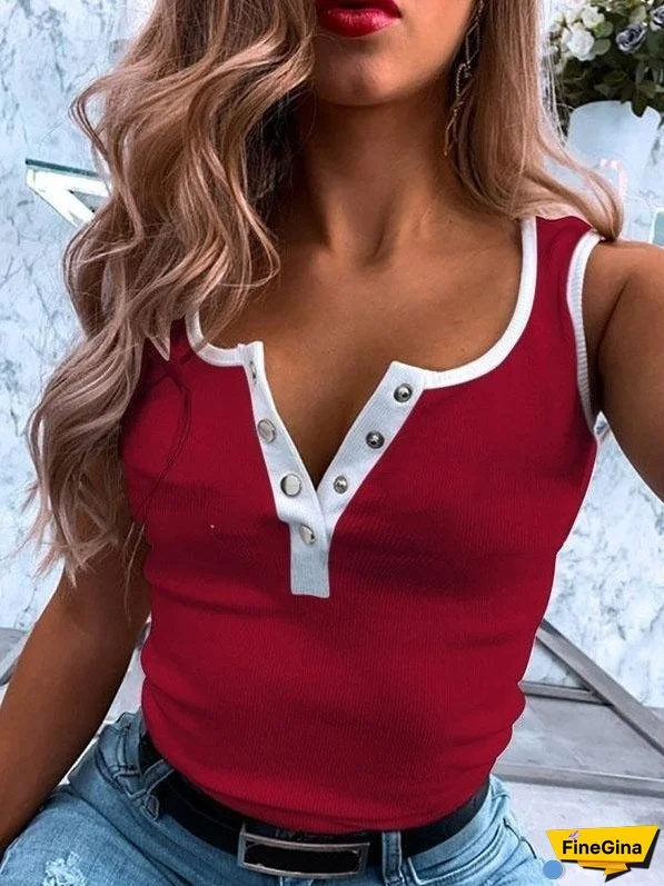 Sleeveless V-neck Button Casual Vest