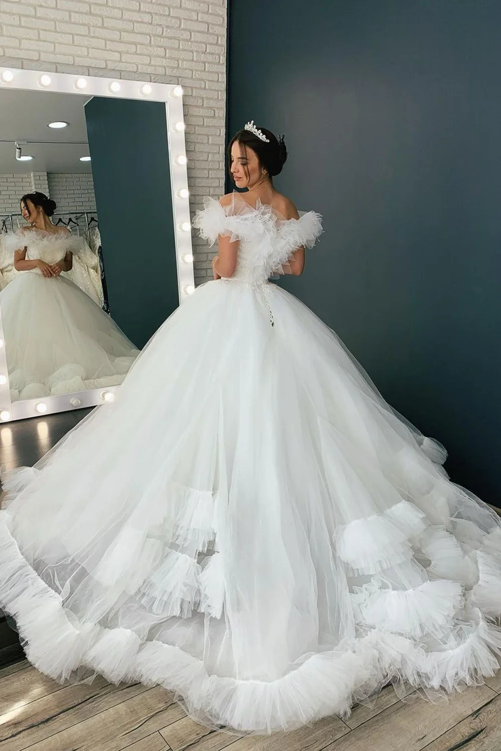 Off the shoulder sale tulle wedding dress