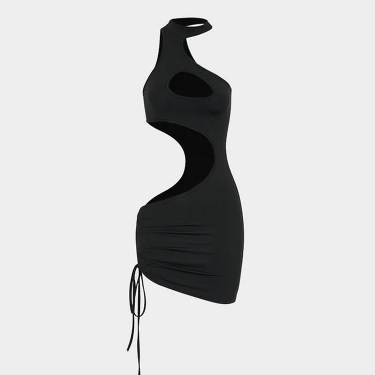 Hollow Cropped Navel Smocked Halter Dress - Modakawa modakawa