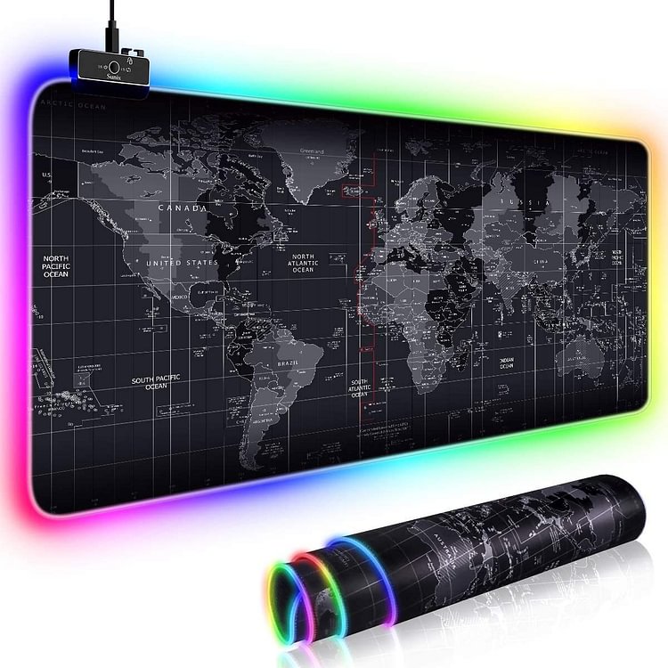 premium xl extended led mouse pad world map