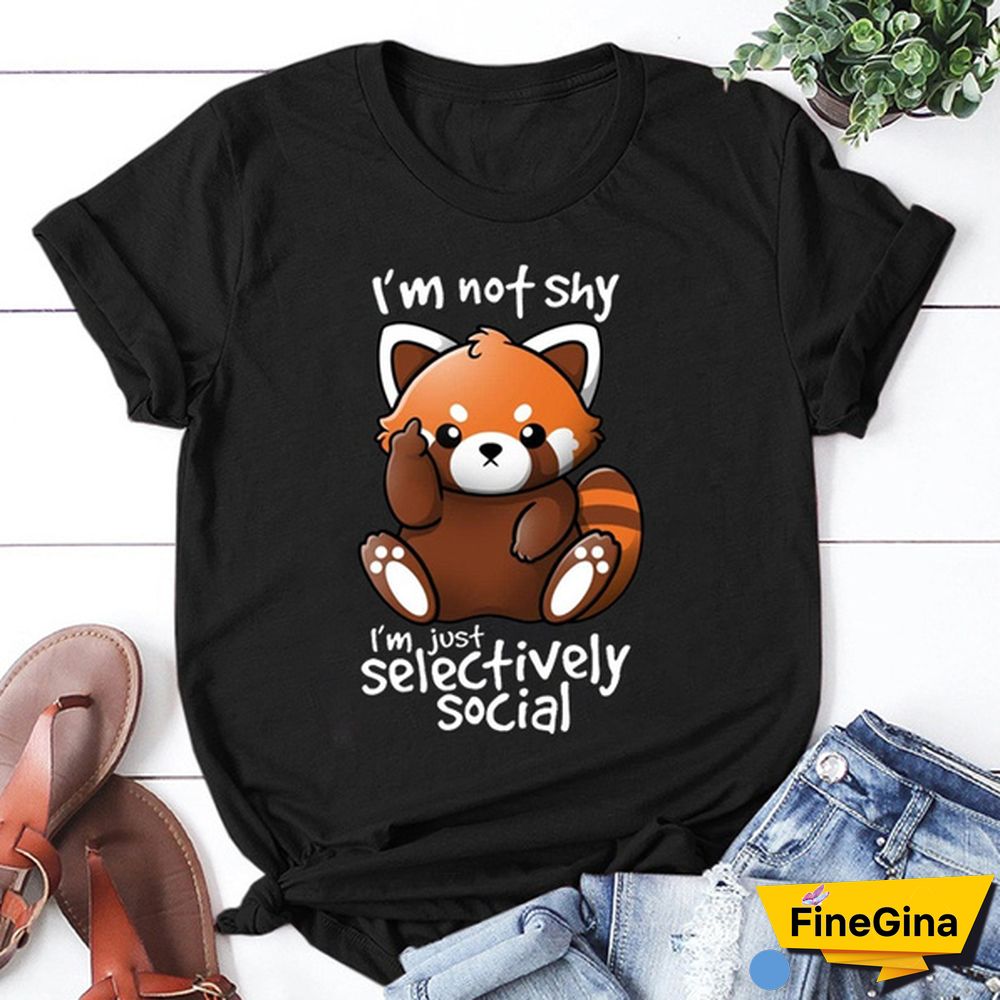 Panda I'm Not Shy I'm Just Selectively Social Print T-shirts For Women Summer Fashion Casual Short Sleeve Round Neck Ladies Tops
