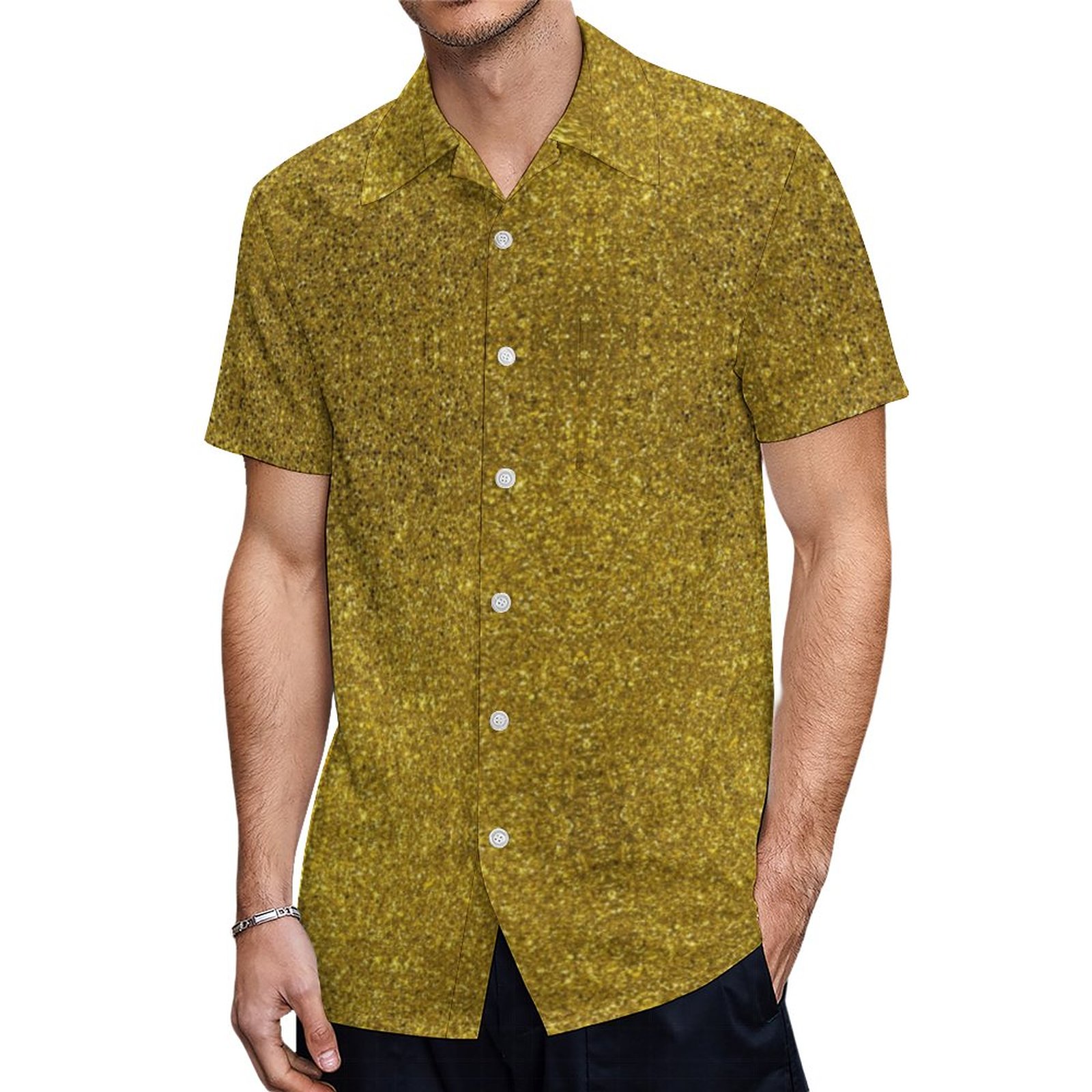 Festive Holiday Party Gold Glitter Hawaiian Shirt Mens Button Down Plus Size Tropical Hawaii Beach Shirts