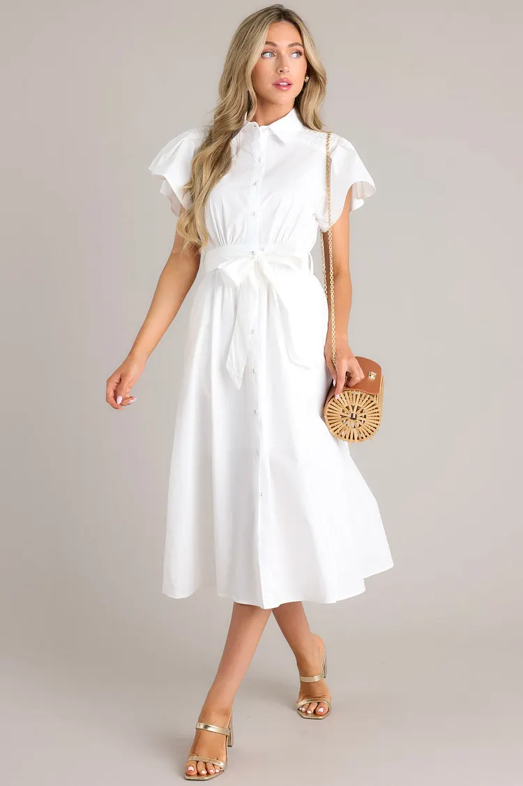 I Just Know White Cotton Button Front Midi Dress