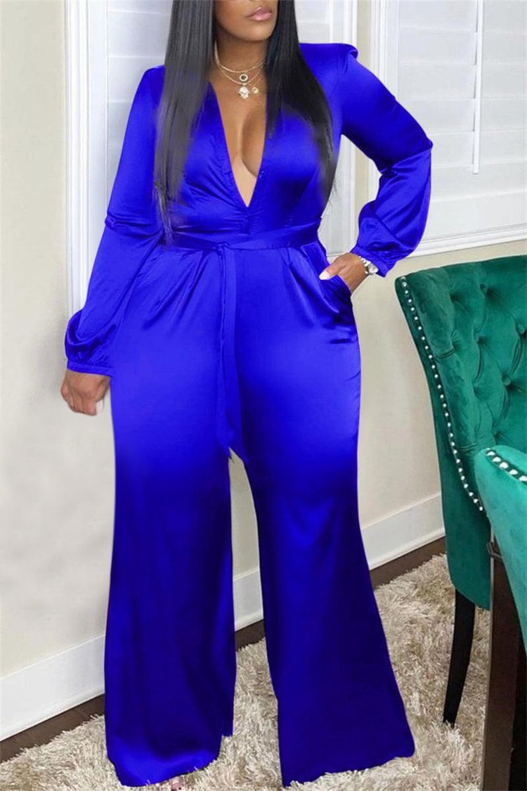 Xpluswear Plus Size Daily Black V Neck Long Sleeve Shirt Wide Leg Jumpsuit