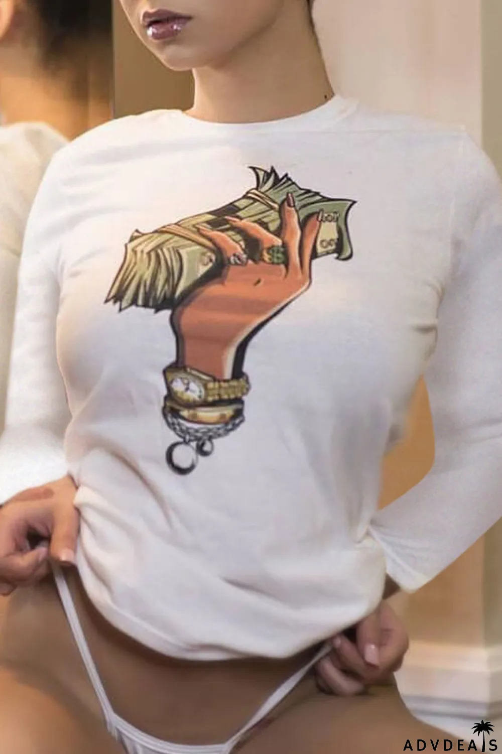 Black O Neck Long Sleeve Slim fit Print Tees & T-shirts