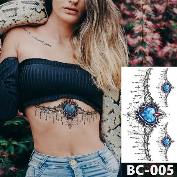 1 Sheet Chest Body art Tattoo Temporary Waterproof tattoo Jewelry Lace Decal Waist Art Tattoo Sticker for Women