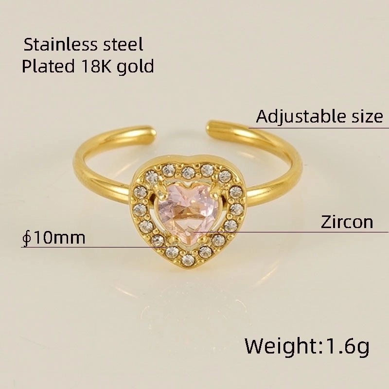 Titanium Steel Minimalist Classic Style Inlay Water Droplets Heart Shape Rhombus Zircon Rings