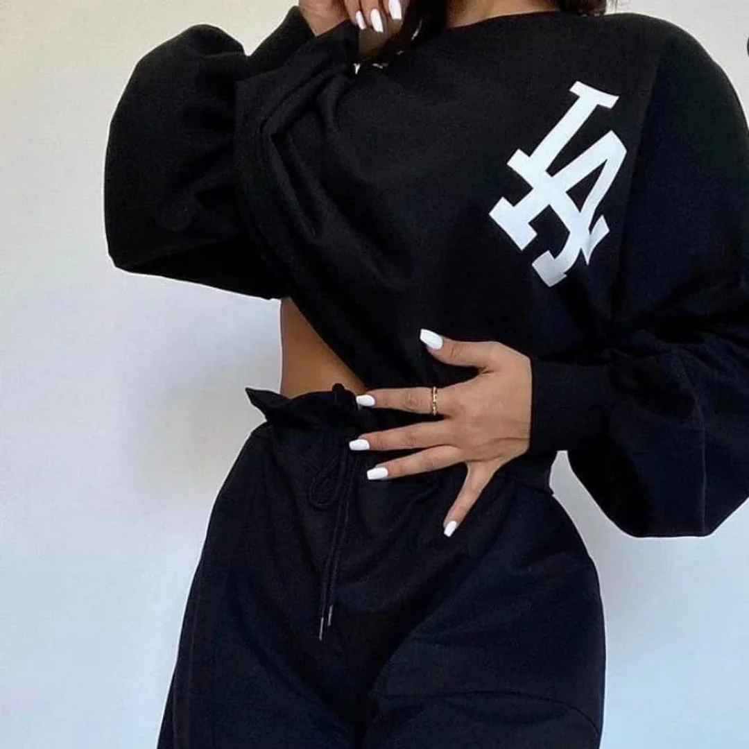 Women's Printed Loose Long Sleeve Shorts Fashion Casual Sweater 2 Piece Set