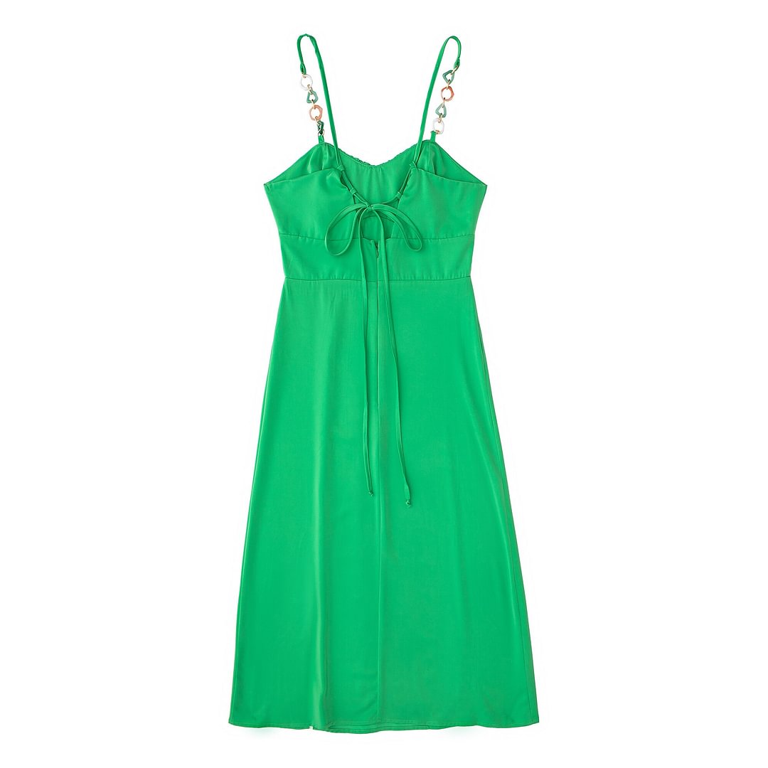 Applyw 2022 Women Fashion Chain Satin Corset Dress Woman Resort Style Open Back Side Slit Female Chic Dresses